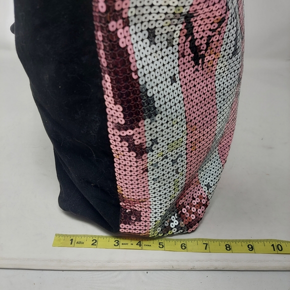 Victoria's Secret Sequined Weekender Tote Bag Pink Silver Striped Spell Out Y2K - Picture 8 of 12